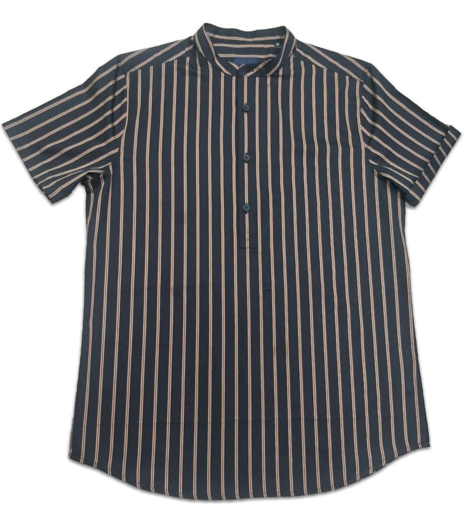 Mens Short Sleeve Mandarin Collar Stripe Shirt
