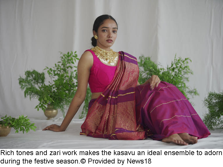 Rich tones and zari work makes the kasavu an ideal ensemble to adorn during the festive season.