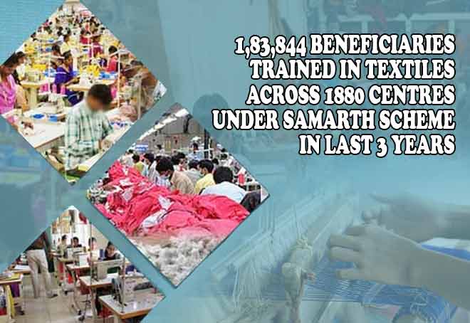 1.8 Lakh beneficiaries trained in textiles across 1880 centres under Samarth Scheme in last 3 years